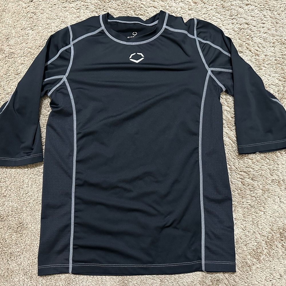 Youth Evoshield black pro team mid sleeve baseball compression shirt A-114